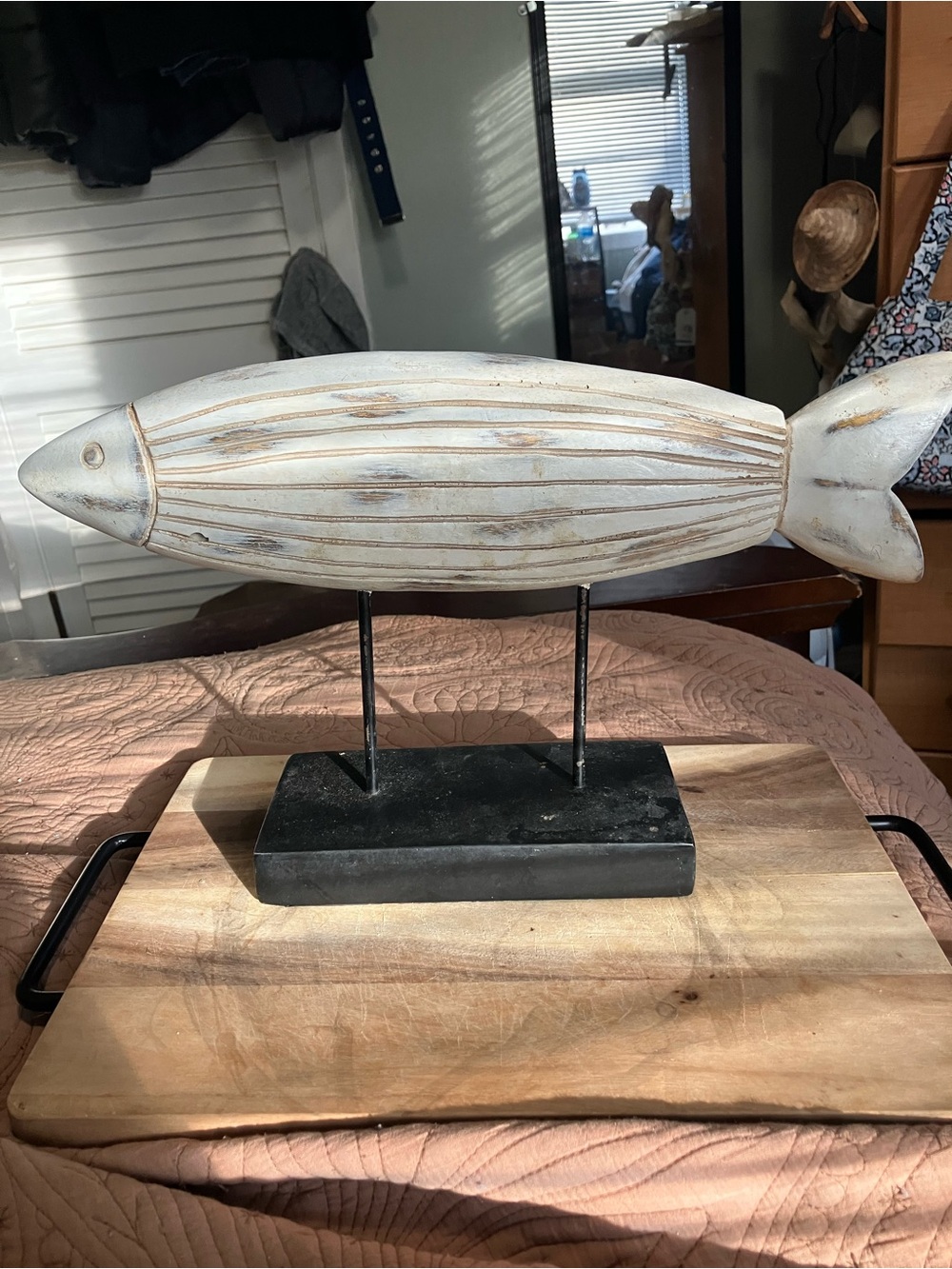 Wooden Nautical Fish Décor - Whitewashed Wood